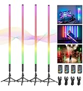 4 Pack RGB Tube Light 4ft Battery Powered 120cm Handheld LED Light Tube with Tripods, Music Sync,...