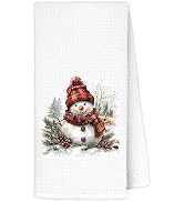 LRWHDFW Red and Black Plaid Christmas Snowman Kitchen Towels, Winter Xmas Holly Berry Decorative ...