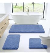 Microfiber Thick Bathroom Rugs Set 3 Piece, Flurry Non Slip Bath Rug, Ultra Soft Plush Absorbent ...