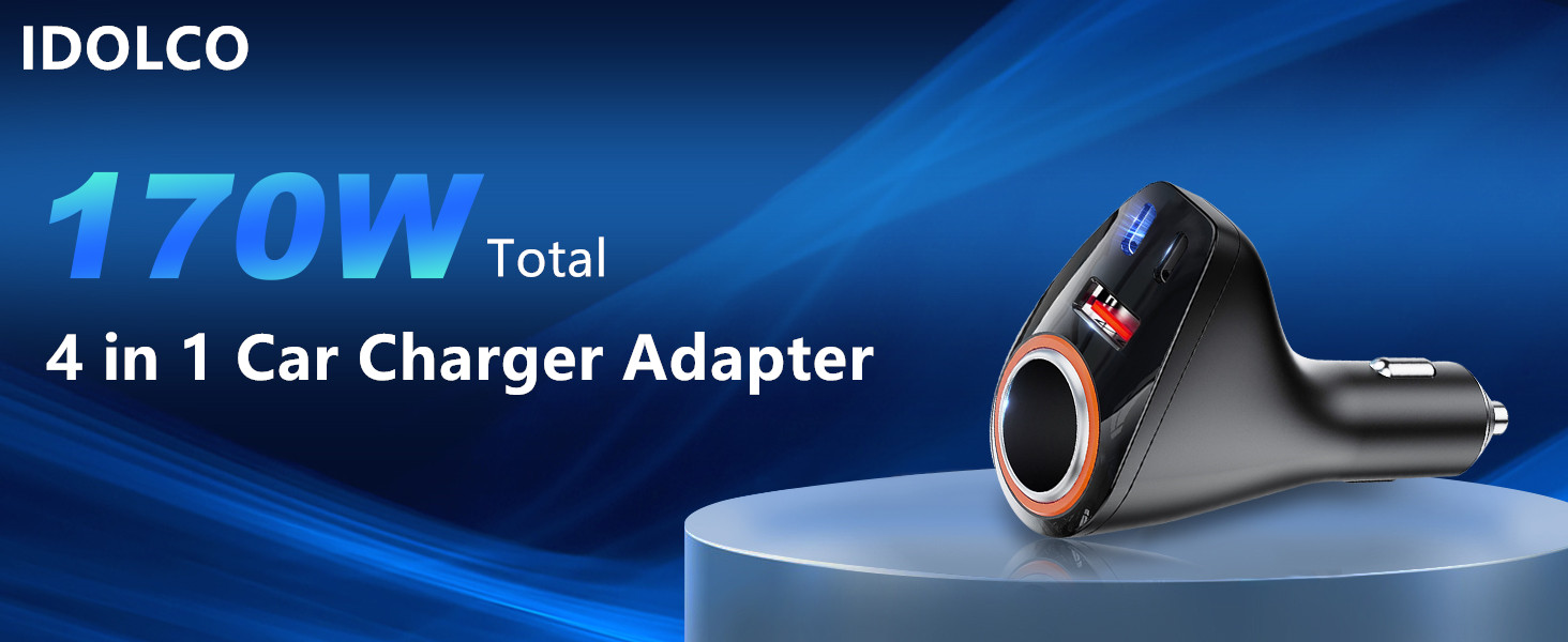 4 in 1 Car Charger Cigarette Lighter USB Charger