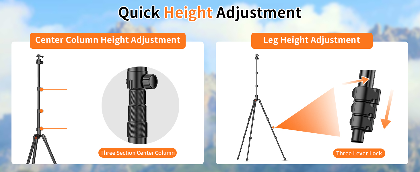 Text reads 'Quick Phone Mount', 'Selfie Content Handle Professional', 'Tripod Attachment'. Product images showing various camera mounting accessories and tripods.