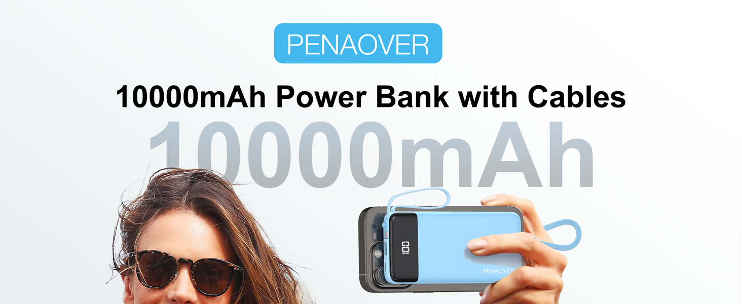 10000mah power bank with built in cable