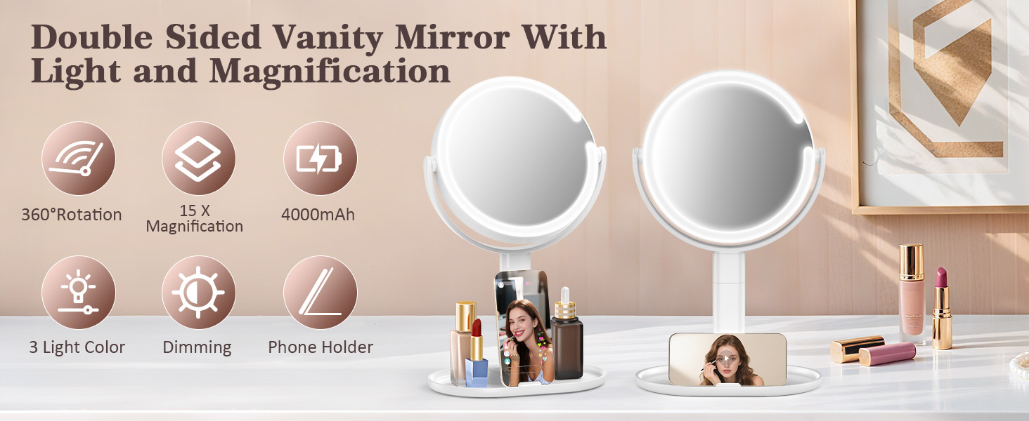 vanity mirror with light and magnification