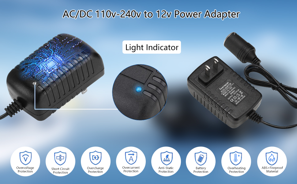 AC/DC 110v-240v to 12v Power Adaoter dc to ac converter cigarette lighter to wall outlet adapter