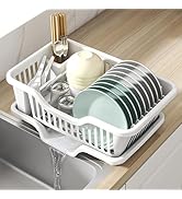 Noamus 2-Piece Plastic Dish Drying Rack, Heavy Duty Sink Set Dish Rack, White Large Drainer with ...