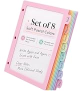 Dinceer 8 Tabs Long-Lasting Plastic Write &amp; Erase Large Tabs Dividers for 3 Ring Binder, Aestheti...