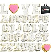 Acrebow 104 Pcs White Chenille Letter Patches &amp; Extra 4 Heart Patches Self Adhesive Stickers Iron...