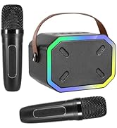 Caiord Karaoke Machine for Kids and Adults, Mini Portable Bluetooth Speaker with 2 Wireless Micro...