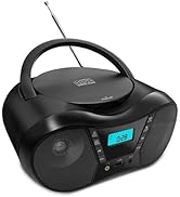 Portable CD Player Boombox with FM Radio, Bluetooth Speaker, AC/Battery Powered, Support CD/CD-R/...