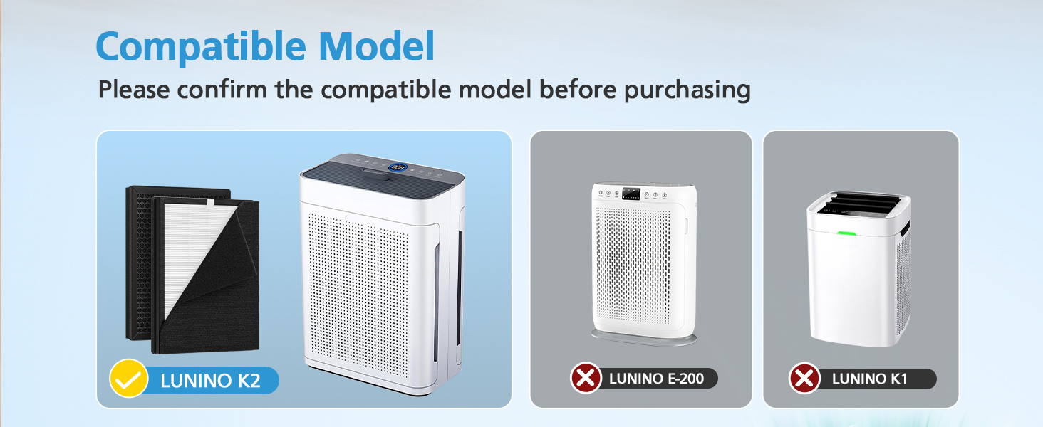 3 Stage HEPA Replacement Filter Compatible with LUNINO K2 Air Purifier