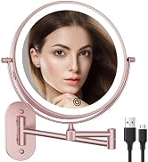 Famihomii Rechargeable Wall Mount Lighted Magnifying Mirror 8 inch with 1X/10X Magnifying, 3 Colo...