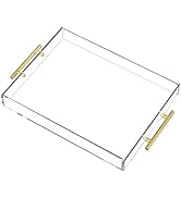 HIIMIEI Acrylic Serving Tray 12x16 Inch, Clear Trays with Gold Handles, Decorative able Tray for ...