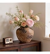 DecoVlog Rustic Ceramic Vase, 6.9 Inch Wabi Sabi Decorative Pottery Flower Vase, Vintage Neutral ...