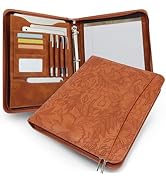 FORTAVEM Embossed Faux Leather Zippered Padfolio with 3 Ring Binder, Executive Organizer Binder f...
