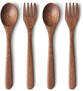 YFWOOD 4-Pieces Natural Wooden Kids Utensils Set, Child Forks and Spoons, Toddler Safe Flatware H...