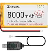 Ransanx 3.7V Lipo Battery 8000mAh 7565121 Rechargeable Lithium Polymer Battery Pack with JST PH2....