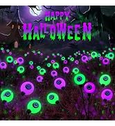 6 Pack Halloween Decorations Outdoor Solar Eyeball Lights, Purple and Green Scary Eyeball Swaying...