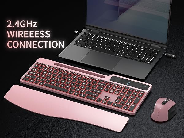 Wireless Keyboard Mouse Combo, Full Size Ergonomic Keyboard