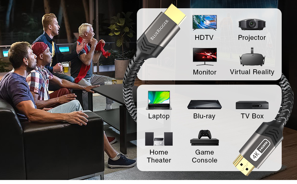 BLUERIGGER compatible hdtv game console monitor projector VR laptop blu-ray tv box home theatre ps5