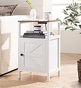 Yoobure Farmhouse Nightstand with Charging Station, Wood Night Stand End with USB Ports, LED Bed ...