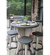 Leisure Accents Patio Table &amp; Stools (Warm Grey/Deep Grey, with 4 Barstools)