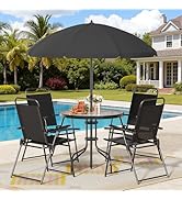 Shintenchi 6 Piece Patio Dining Set with Umbrella, Outdoor Furniture Set with 4 Folding Chairs an...
