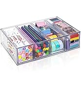 Desk Organizer with 4 Drawers, FODIENS Stackable Desktop Storage Box with Removable Drawer, Clear...