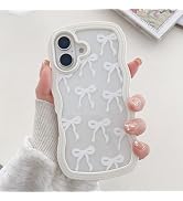 QLTYPRI Cute Bow Case for iPhone 16, Clear Ribbon Bow Pattern Curly Wave Edge Aesthetic Transpare...