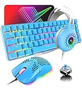 60% Mechanical Gaming Keyboard and Mouse and Mouse pad and Gaming Headset,4 in 1 Wired 68 Keys LE...