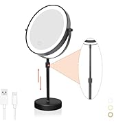 Nicesail LED Lighted Makeup Mirror Tabletop, 10X Magnifying Mirror with 3 Color Lights, Brightnes...
