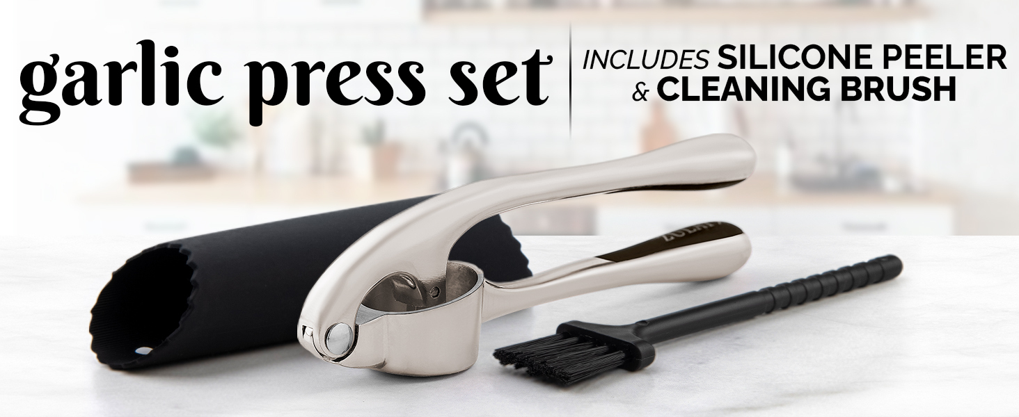 zulay kitchen garlic press silicone roller cleaning brush