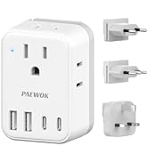 European Travel Plug Adapter USB C, US to EU/UK Plug Adapter- 4AC Outlets 4 USB Charger, Internat...