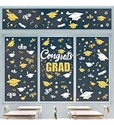 Whaline 9 Sheet 236 Pcs Graduation Window Clings White Gold Cap Diploma Window Decals Double-Side...
