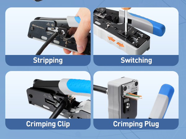 Modular RJ45 Crimping Tool for Shielded Pass Through Connectors