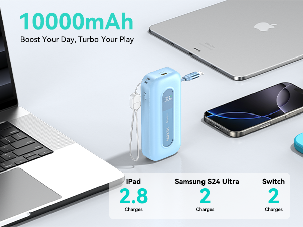  Portable Power Bank with Retractable USB C Cables