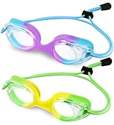 Vvinca Kids Swim Goggles with Bungee Strap No Leaking Anti Fog Toddler Goggles with Quick Adjust ...