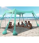 Rengue Beach Tent, Beach Canopy UPF50+ UV Protection, 10x10ft Beach Shade Sun Shelter with 8 Sand...