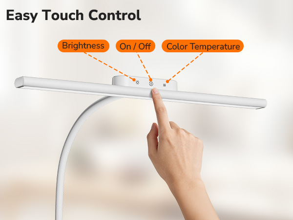 Text reads 'Easy Touch Control'. Multiple panels showing hands interacting with a white linear control interface, demonstrating touch functionality.