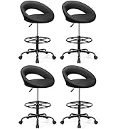 BESTFAIR Office Drafting Chair - Bar Stools with Back Support, Adjustable Foot Rest and Wheels, S...