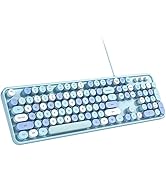 MOWUX Computer Keyboard Wired, Plug Play USB Retro Round Typewriter Keyboard, Full Size Wired Key...