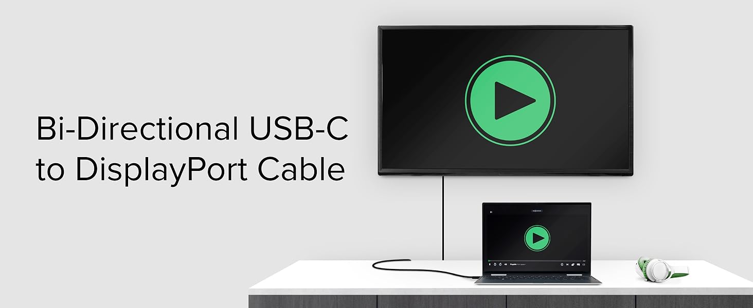 Laptop connected to TV using a usb type c to dp cable