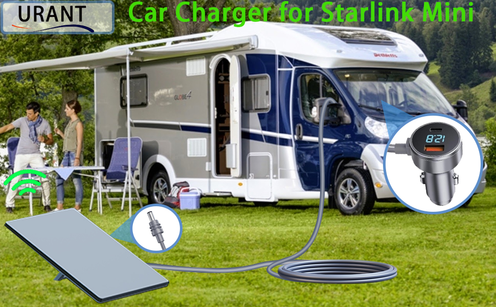 Starlink Mini Car Charger DC Power Cable+ Cigarette Lighter Adapter 12V-48V with Digital Display