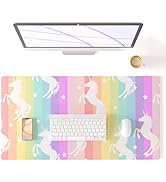 Unicorn Desk Pad Leather Desk Mat for Girls Women Cute Desk Accessories Kawaii Office Decor, Colo...