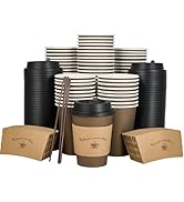 LITOPAK 100 Pack 12 oz Paper Coffee Cups with Lids, Sleeves, and Stirring Sticks for Coffee, Wate...