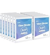 SUNEE 1/2 Inch Binders 3 Ring 12 Pack Bulk, 3 Ring Binders Clear View PVC-Free (Fit 8.5x11 Inches...