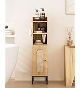 AEPOALUA Bathroom Storage Cabinet, Small Corner Floor Hutch with Door and Shelves, Narrow Toilet ...