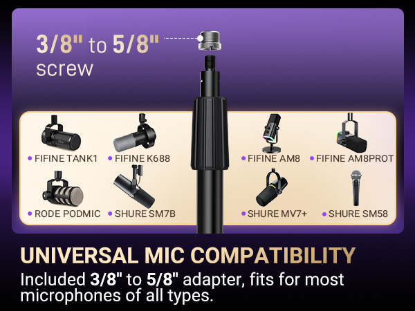 wide-compatibable mic stand with 3/8'' to 5/8'' adapter