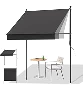 HOMEDEMO Manual Retractable Awning, 138" W x 118" H Retractable Side Bar 47-59", Outdoor Patio Aw...