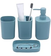 4 Piece Bathroom Accessories Set, Plastic Bathroom Accessory Set- Square Toothbrush Holder Set, S...