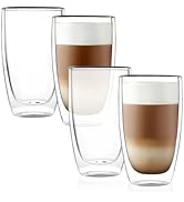 CNGLASS Double Wall Thermo Glass Coffee Cup 13.5 oz,Clear Insulated Glass Coffee Mug for Latte Ca...